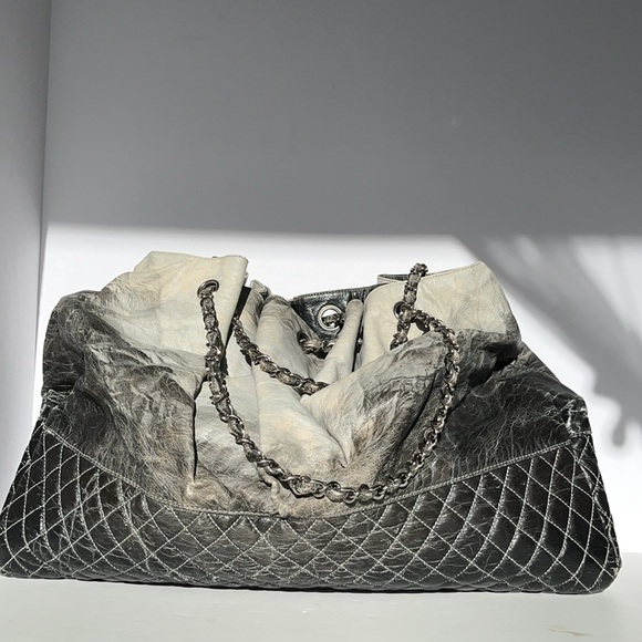 Authentic Chanel Melrose Degrade Cabas Gray Ombre Drawstring Chain XL Tote Bag - Picture 3 of 16